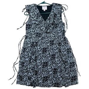 Banjanan Sylvie 100% Cotton Black and White Floral Ruffle Mini Dress In Sz XS